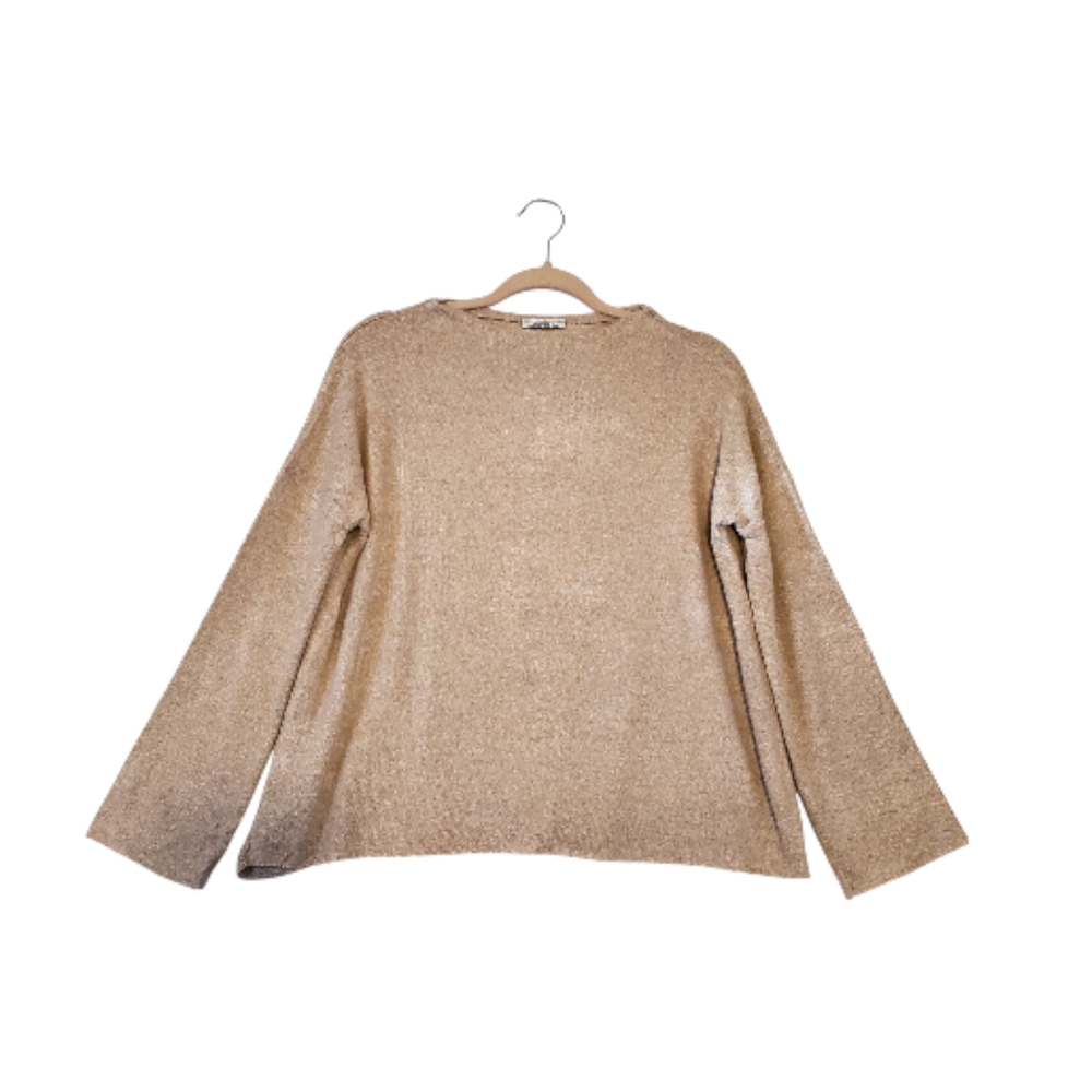 Zara Light Tan Super Soft Knit Top Blouse Mock Neck Rough Hem‎ Sixe Small
